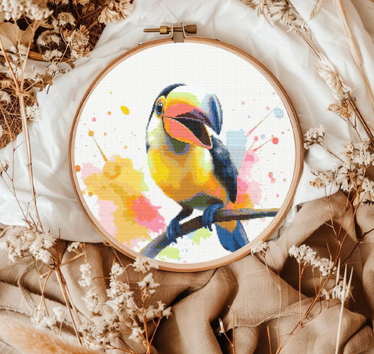 Watercolour Toucan PDF Pattern | Embroidery Cross Stitch Pattern Download | Stitching | Embroidery Kits | Stitch Design | Embroidery Stitches | PDF Pattern