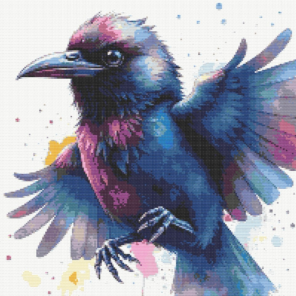 Watercolour Raven PDF Pattern | Embroidery Cross Stitch Pattern Download | Stitching | Embroidery Kits | Stitch Design | Embroidery Stitches | PDF Pattern