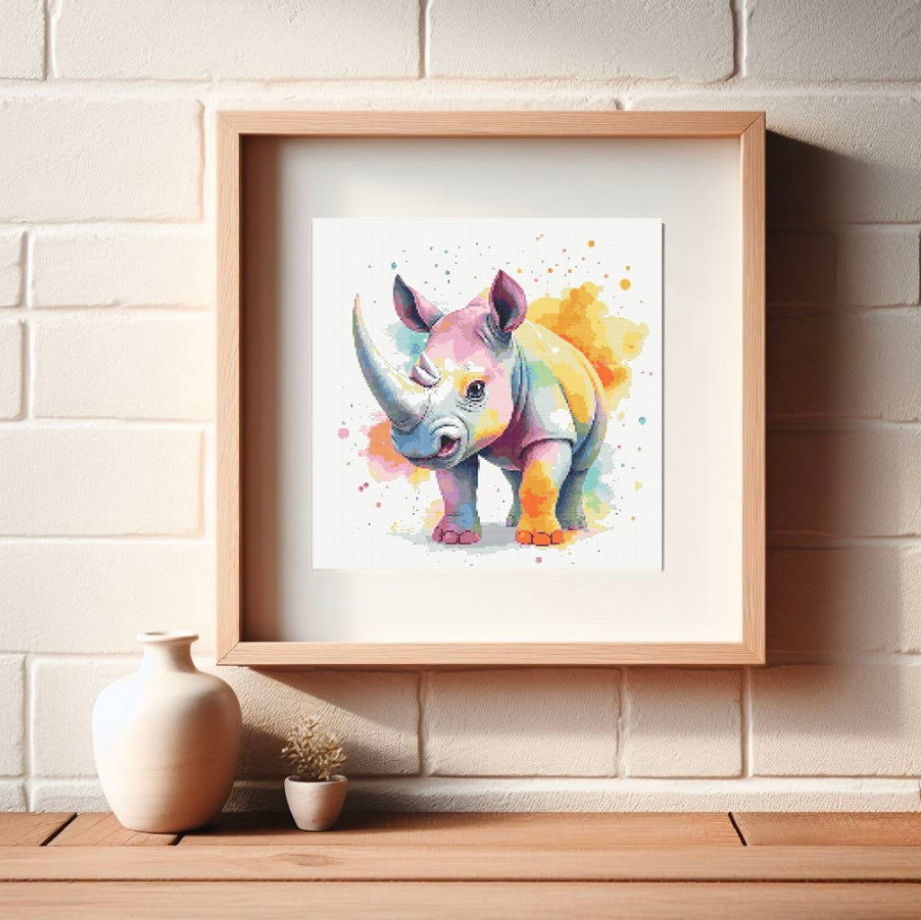 Watercolour Rhino PDF Pattern | Embroidery Cross Stitch Pattern Download | Stitching | Embroidery Kits | Stitch Design | Embroidery Stitches | PDF Pattern