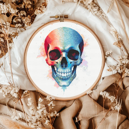 Watercolour Skull PDF Pattern | Embroidery Cross Stitch Pattern Download | Stitching | Embroidery Kits | Stitch Design | Embroidery Stitches | PDF Pattern