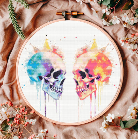 Watercolour Skulls PDF Pattern | Embroidery Cross Stitch Pattern Download | Stitching | Embroidery Kits | Stitch Design | Embroidery Stitches | PDF Pattern