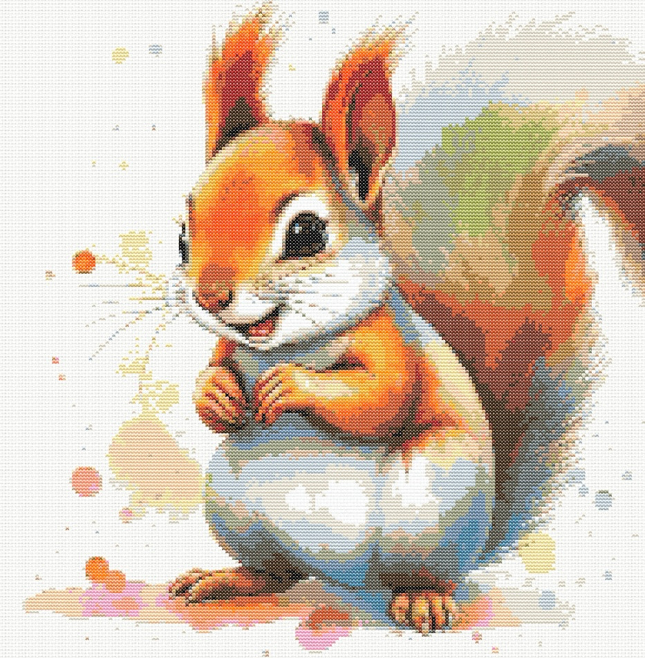 Watercolour Squirrel PDF Pattern | Embroidery Cross Stitch Pattern Download | Stitching | Embroidery Kits | Stitch Design | Embroidery Stitches | PDF Pattern