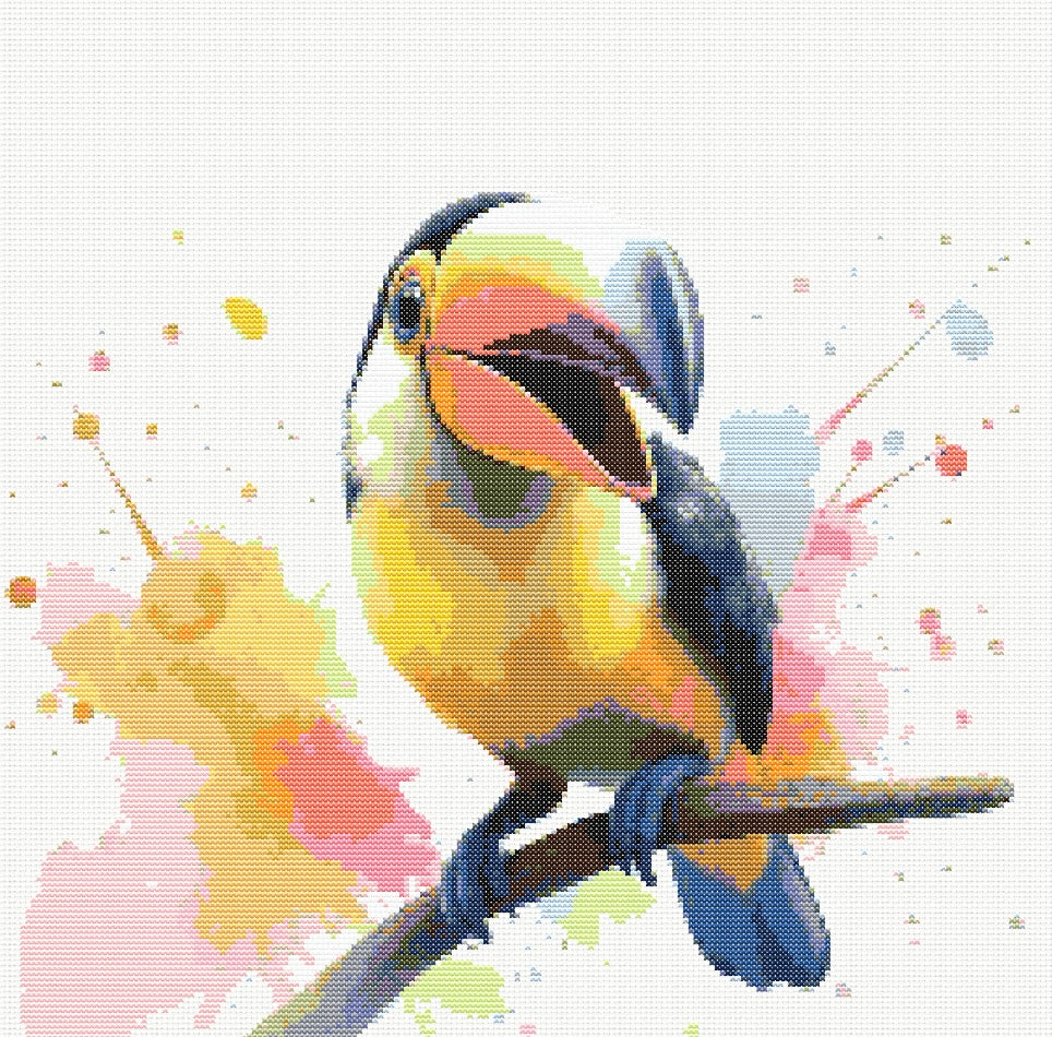 Watercolour Toucan PDF Pattern | Embroidery Cross Stitch Pattern Download | Stitching | Embroidery Kits | Stitch Design | Embroidery Stitches | PDF Pattern