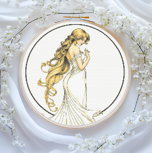 Art Nouveau White Dress (Circle) PDF Pattern | Embroidery Cross Stitch Pattern Download | Stitching | Embroidery Kits | Stitch Design | Embroidery Stitches | PDF Pattern