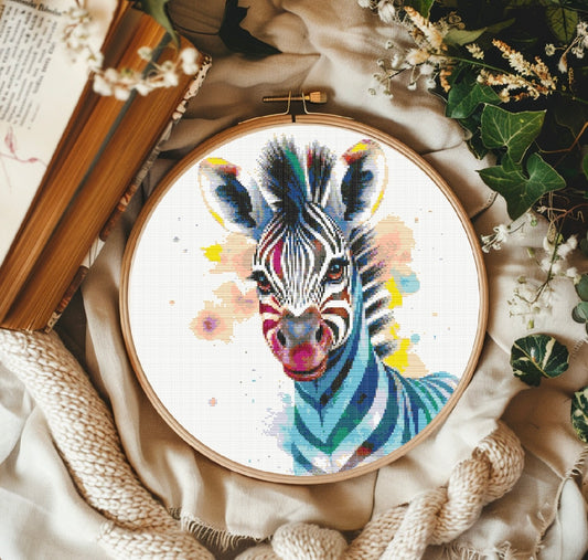 Watercolour Zebra PDF Pattern | Embroidery Cross Stitch Pattern Download | Stitching | Embroidery Kits | Stitch Design | Embroidery Stitches | PDF Pattern